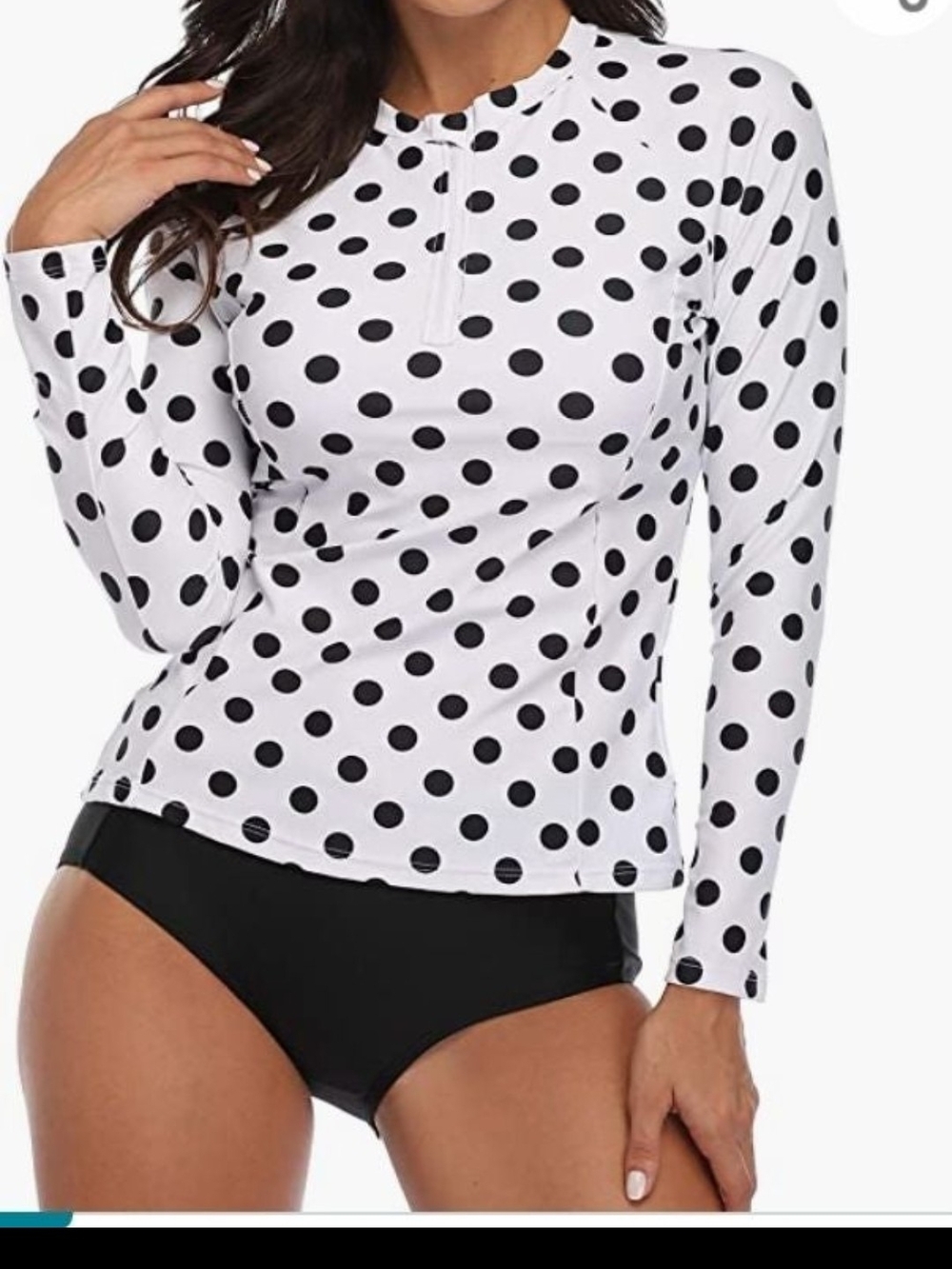 Women's 2 Pieces Rash Guard Long Sleeve Sunscreen Bathing Suit 1/4 Zip Swimsuit